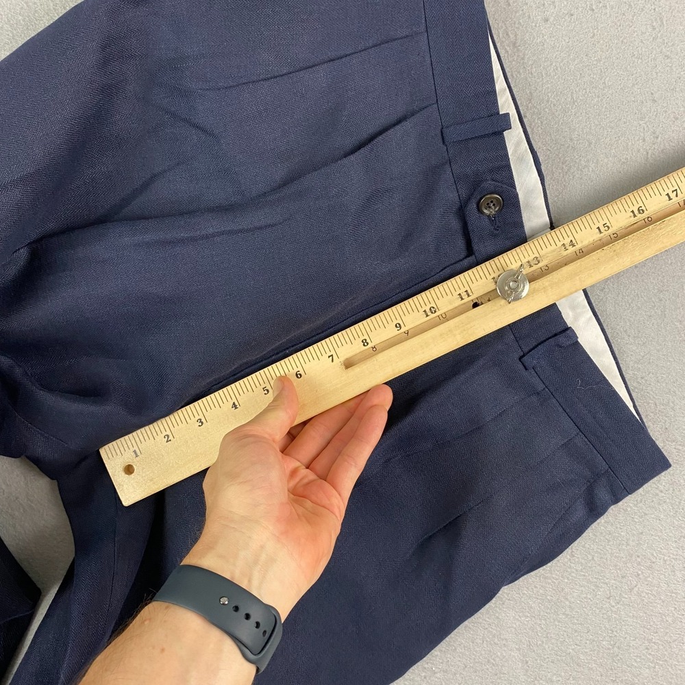 Vtg Polo University Ralph Lauren Mens 33x32 Blue Herringbone Linen Trousers - Picture 12 of 16